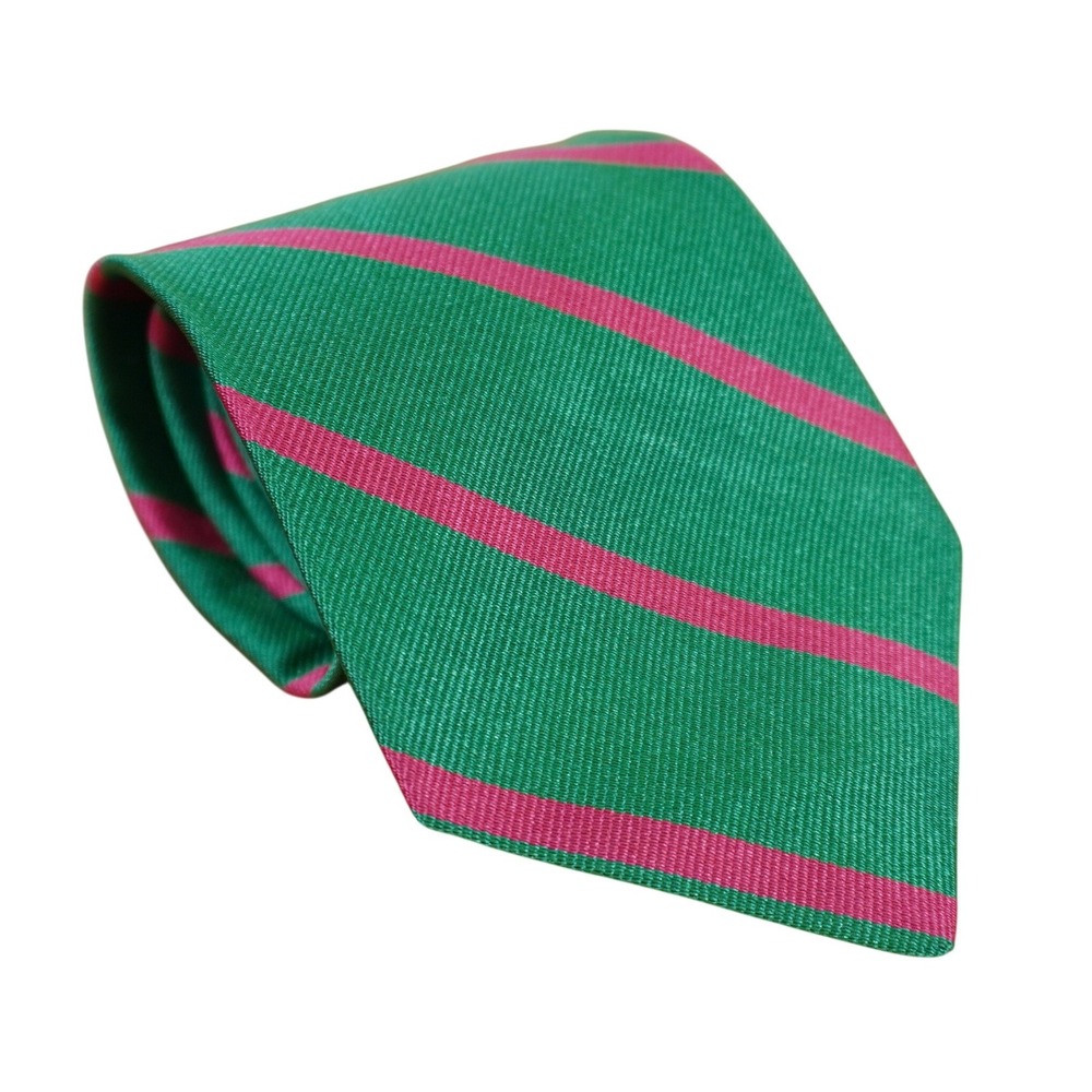 Polo Ralph Lauren Necktie Kids One Size Green Pink Striped Silk Italian Made